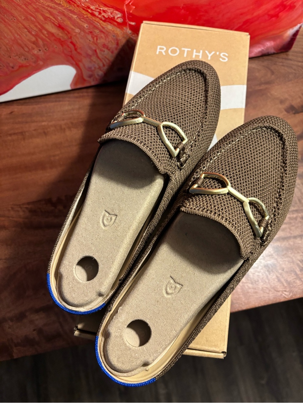 Rothy's Brown Knit Slip-On Loafers with Gold Bit Detail - Picture 2 of 4